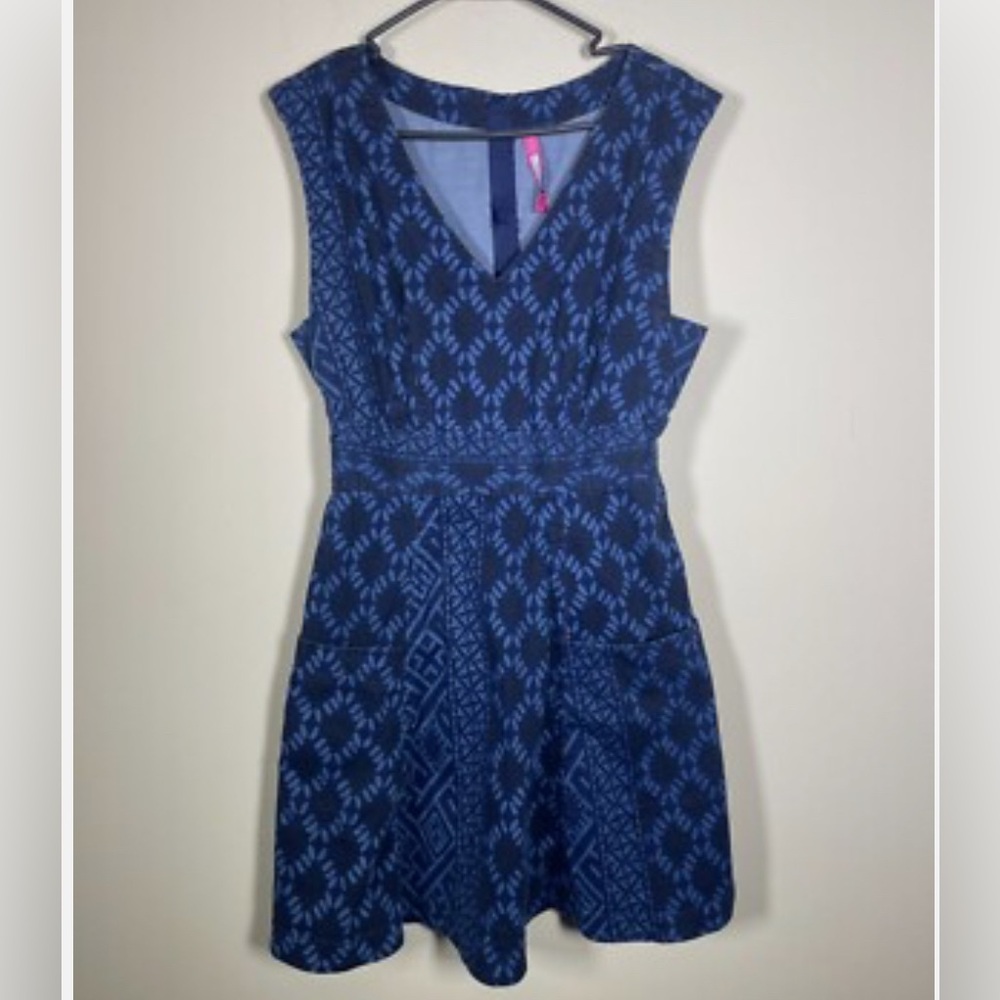 Anthropologie Elegant Blue Patterned Dress